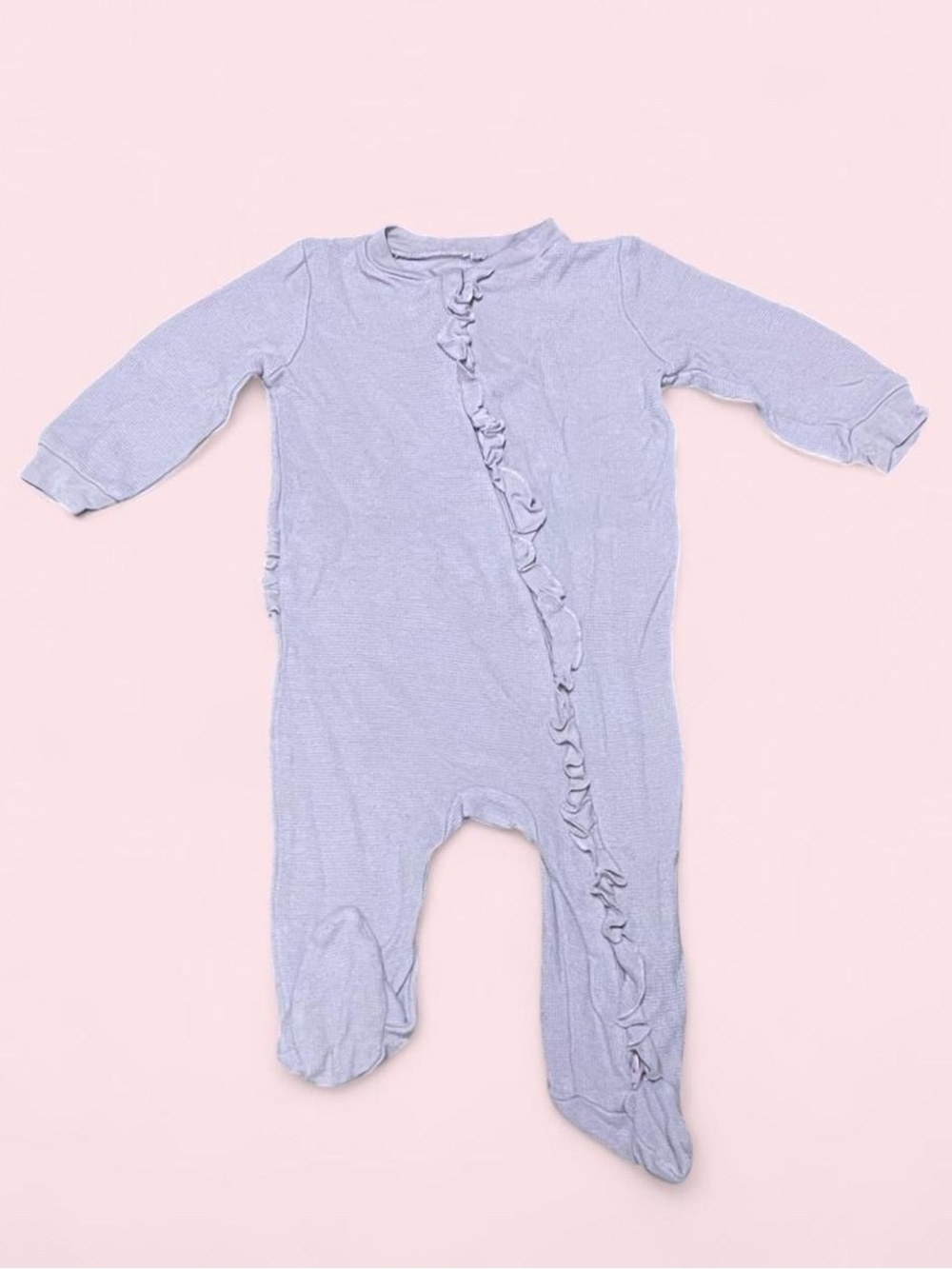 Pinky Lavender Ruffle Bamboo Waffle Footie Pajamas 3-6M 2-Way Zip Baby Girl VGUC